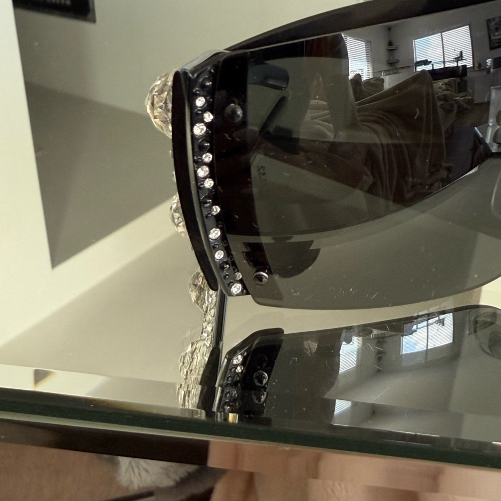 D&G Black Oversized Rhinestone Shield Sunglasses - Picture 4 of 12